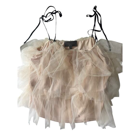 Anthropologie Sunday in Brooklyn XL Petite Cream Tiered Tulle Cami Vest Top Boho - Picture 10 of 13